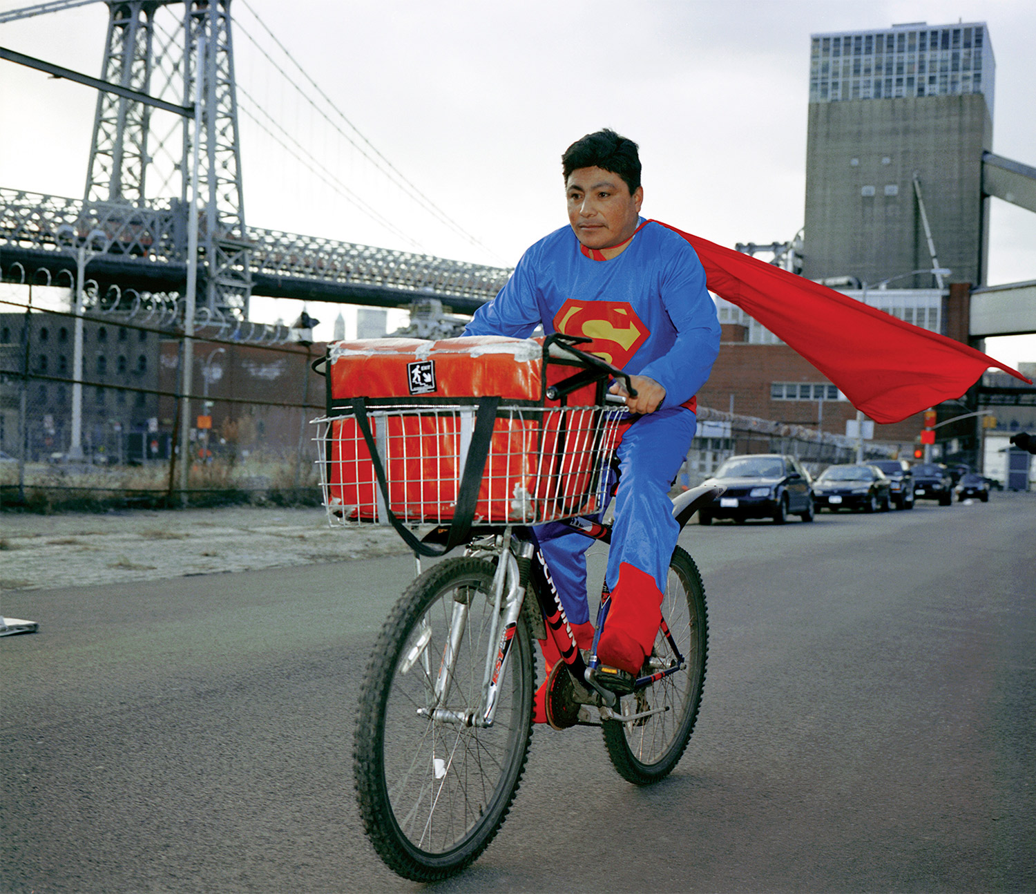 Superman is  Noe Reyes from the State of Puebla works as a delivery boy in Brooklyn New York he sends 500 dollars a week