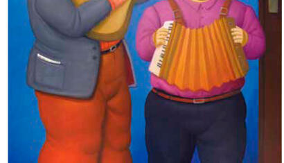 Fernando Botero Dos musicos, 2010 Oil on canvas 78 3/4 x 53 3/4 inches